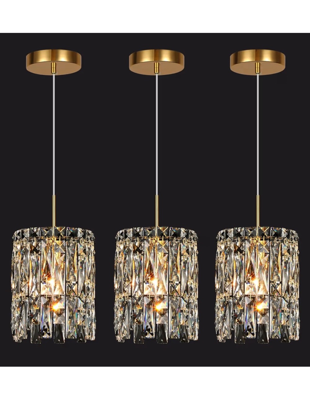 NIB Modern K9 Gold Crystal Pendant Lights Fixtures Kitchen Island Set of 3
